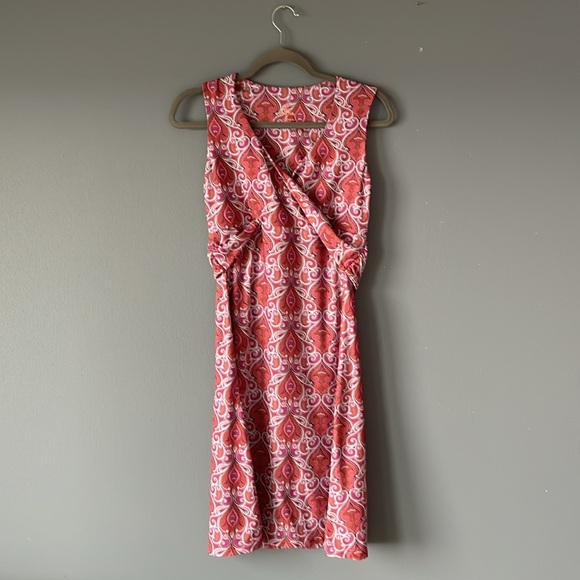Prana Surplice Dress in Orange & Pink Paisley - Sleeveless - Twist Sash - size M - Picture 2 of 8